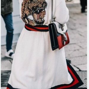 Gucci White and Black Cardigan with Tiger Embroidery